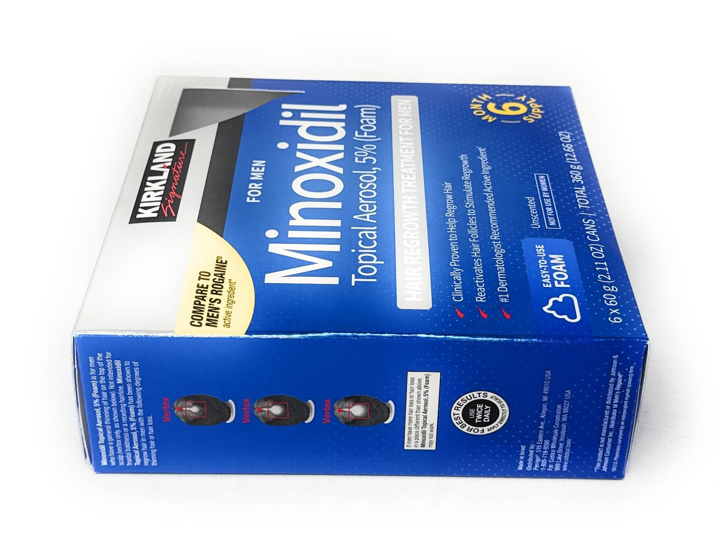 Six month supply boxes of Kirkland Signature extra strength minoxidil aerosol foam