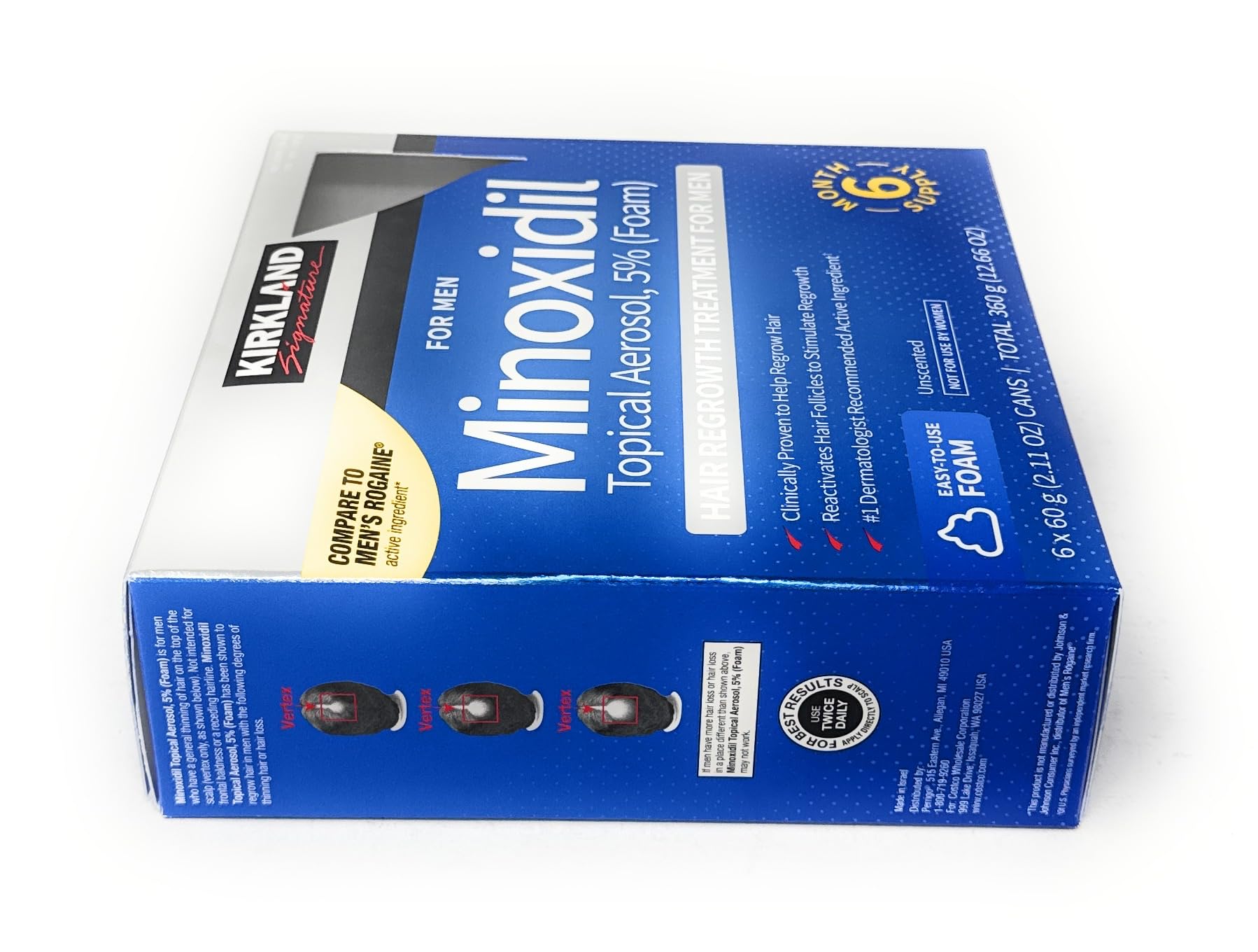 Six month supply boxes of Kirkland Signature extra strength minoxidil aerosol foam