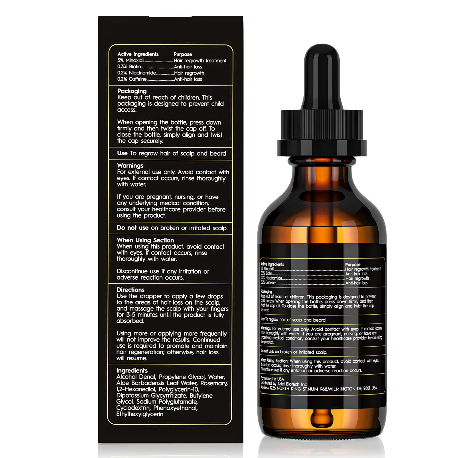Sefralls sixty milliliter minoxidil hair growth oil side label showing daily usage directions