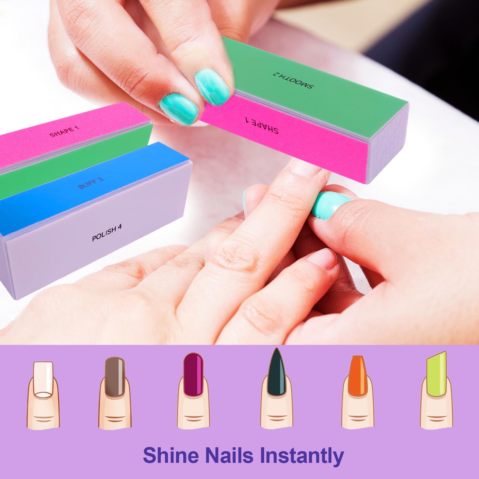 Detailed view of 4 way nail buffer grit labels