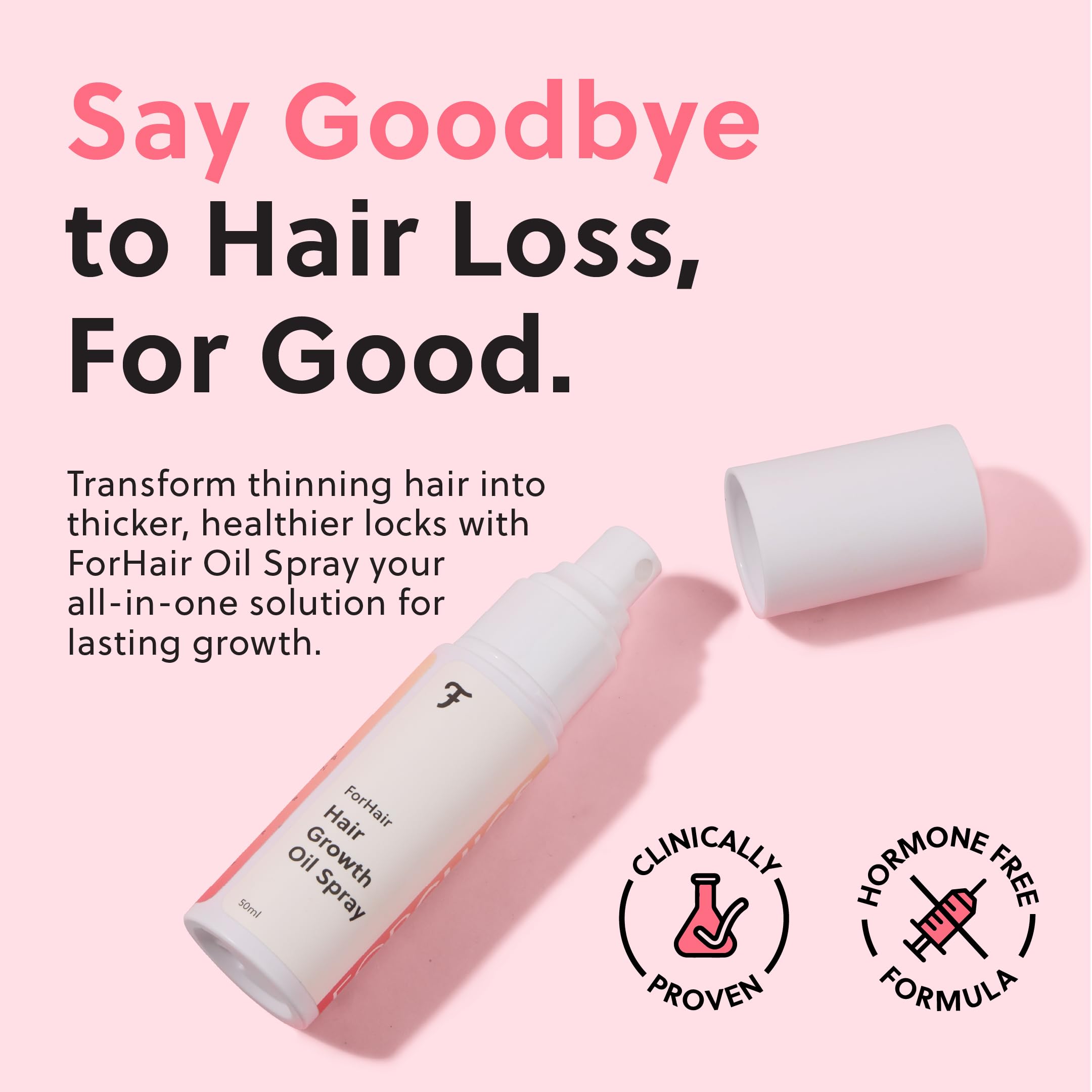 ForChics Hormone Free Hair Growth Oil Spray being applied directly onto the scalp part