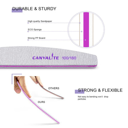 Canvalite nail files being used for acrylic nail shaping