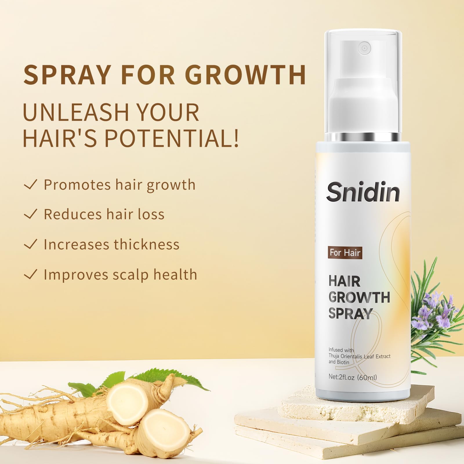 Snidin rosemary oil and biotin hair serum packaging details