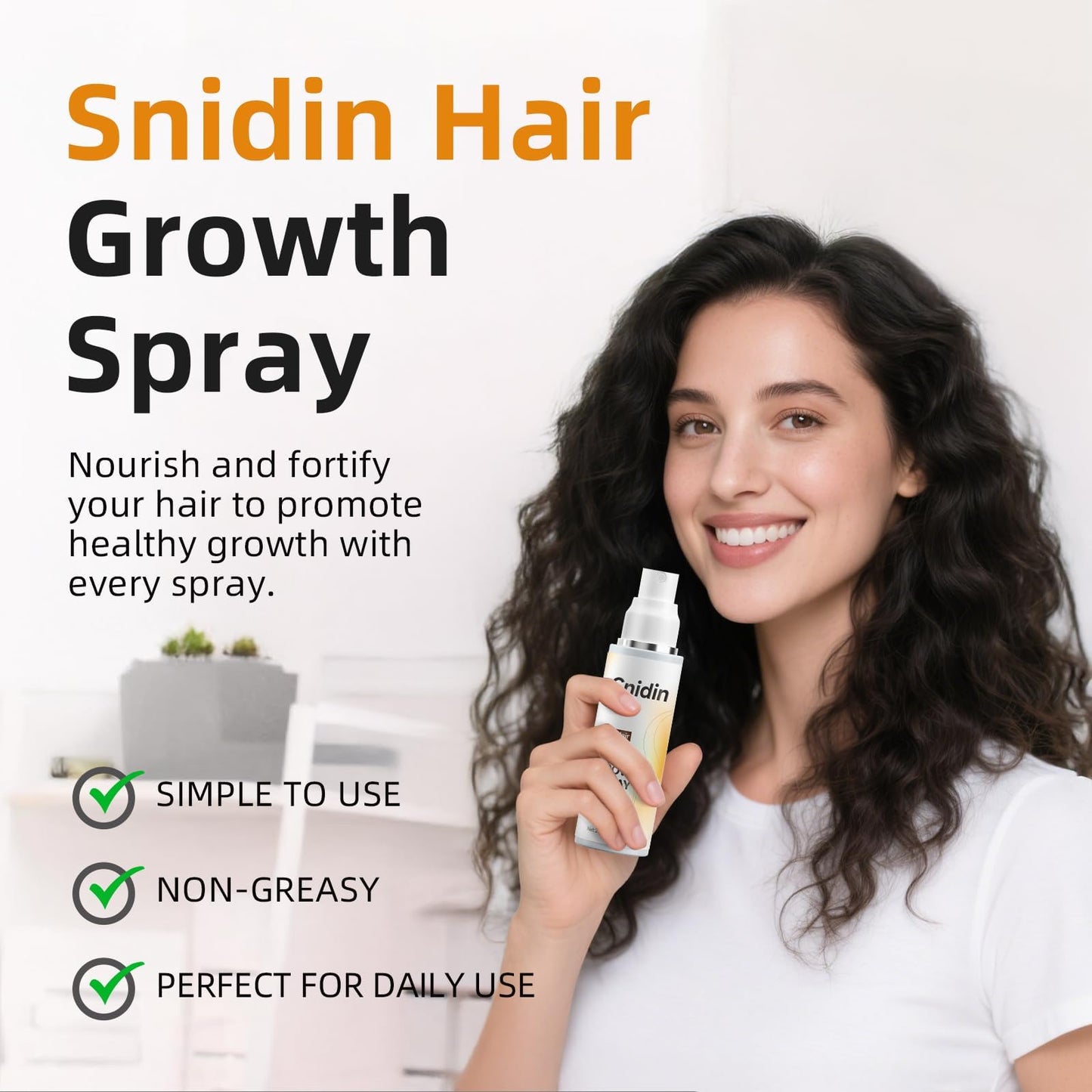 Snidin hormone-free hair strengthening spray formula close up