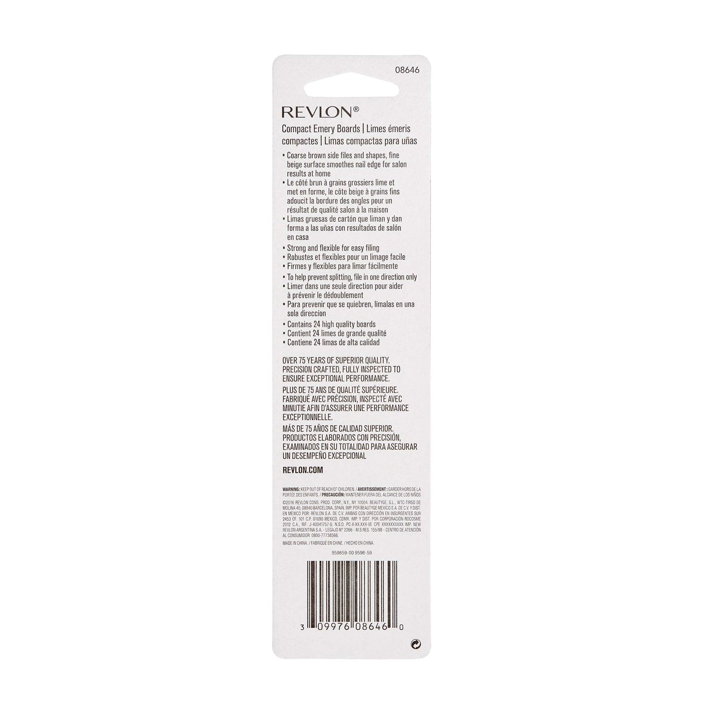 Top down view of Revlon emery boards 24 count set