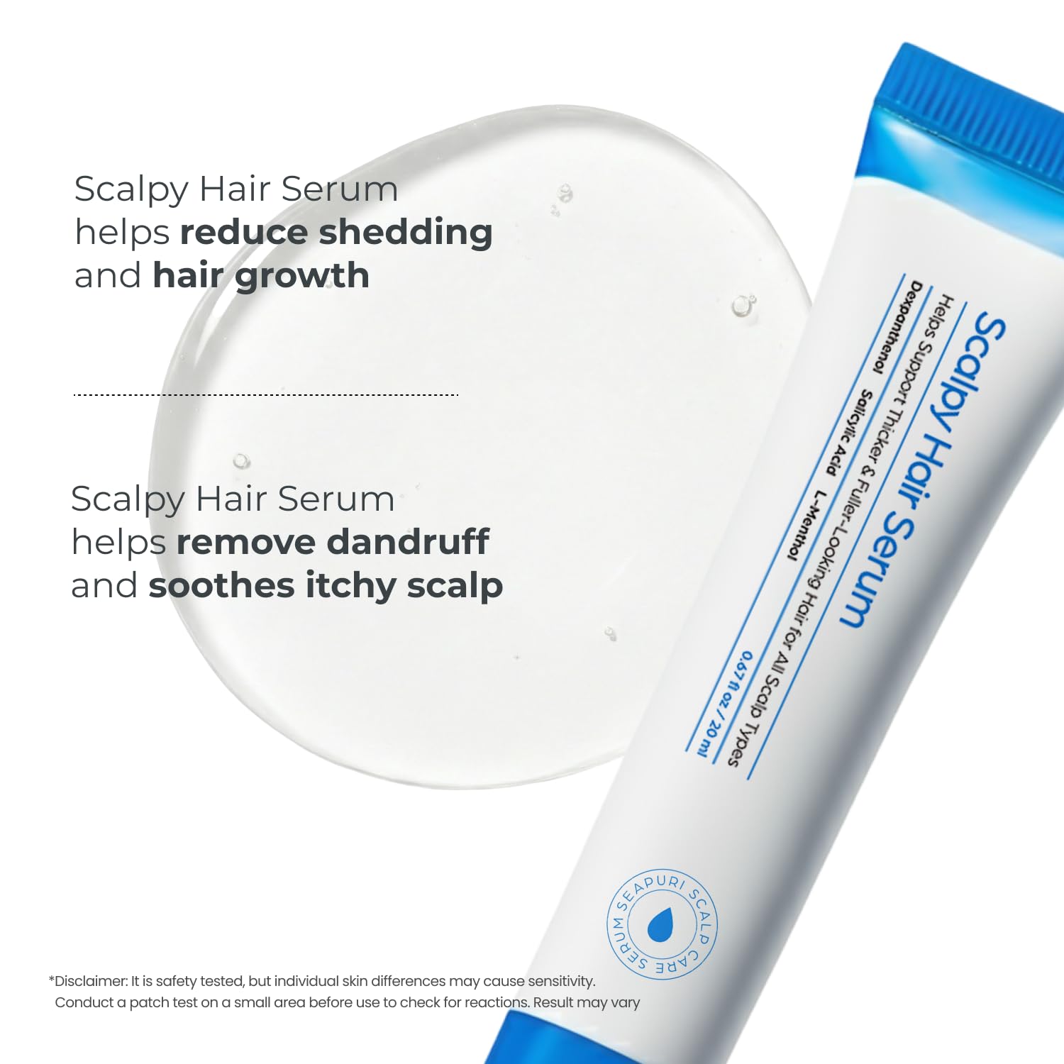 Seapuri Scalpy 20ml bottle showcasing the built in massage roller applicator
