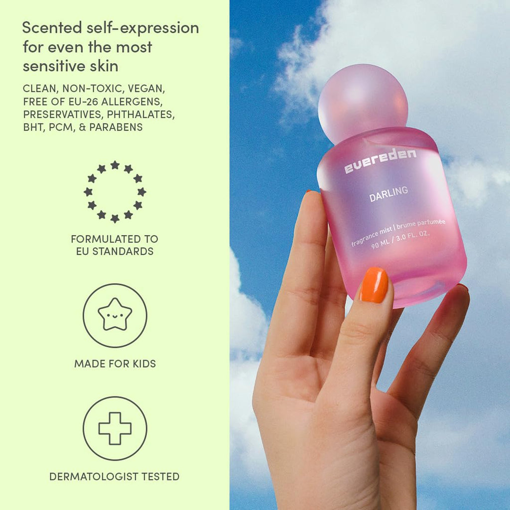 Evereden hair and body mist aesthetic packaging details