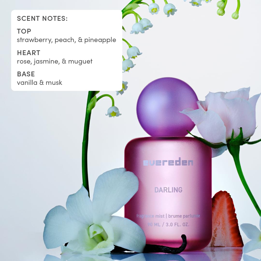 Evereden Darling rose and vanilla hair perfume bottle top view