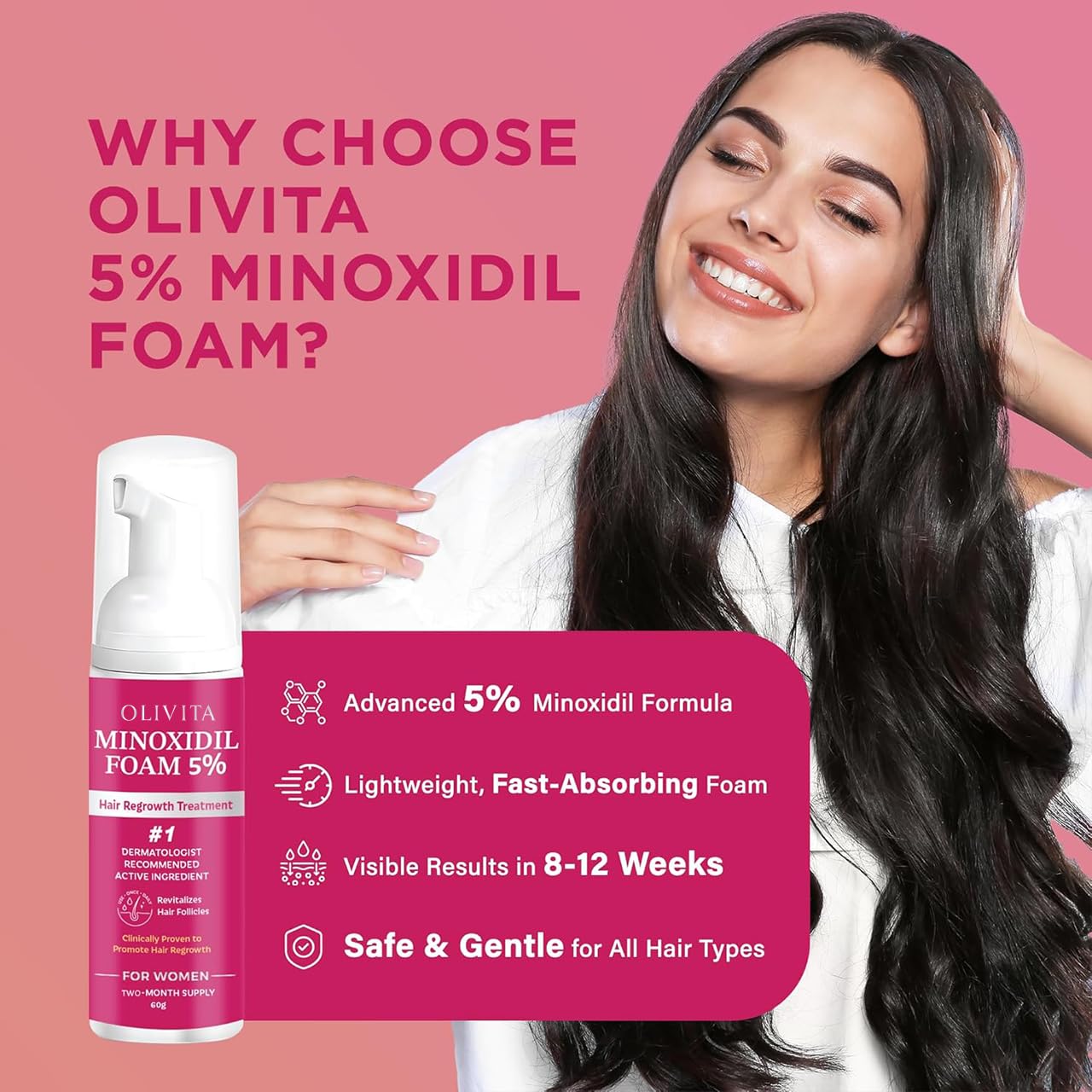 Back label of the extra strength minoxidil foam two pack showing ingredients and warning text