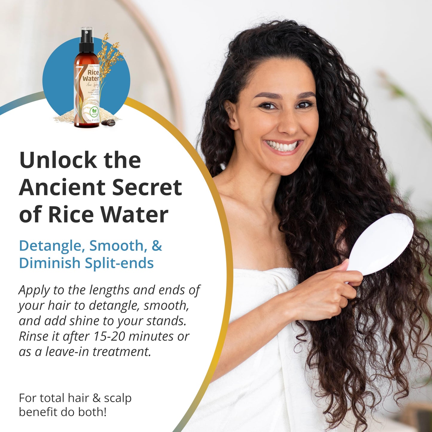 Seven Minerals Fermented Rice Water bottle being held to show the four fluid ounce size.