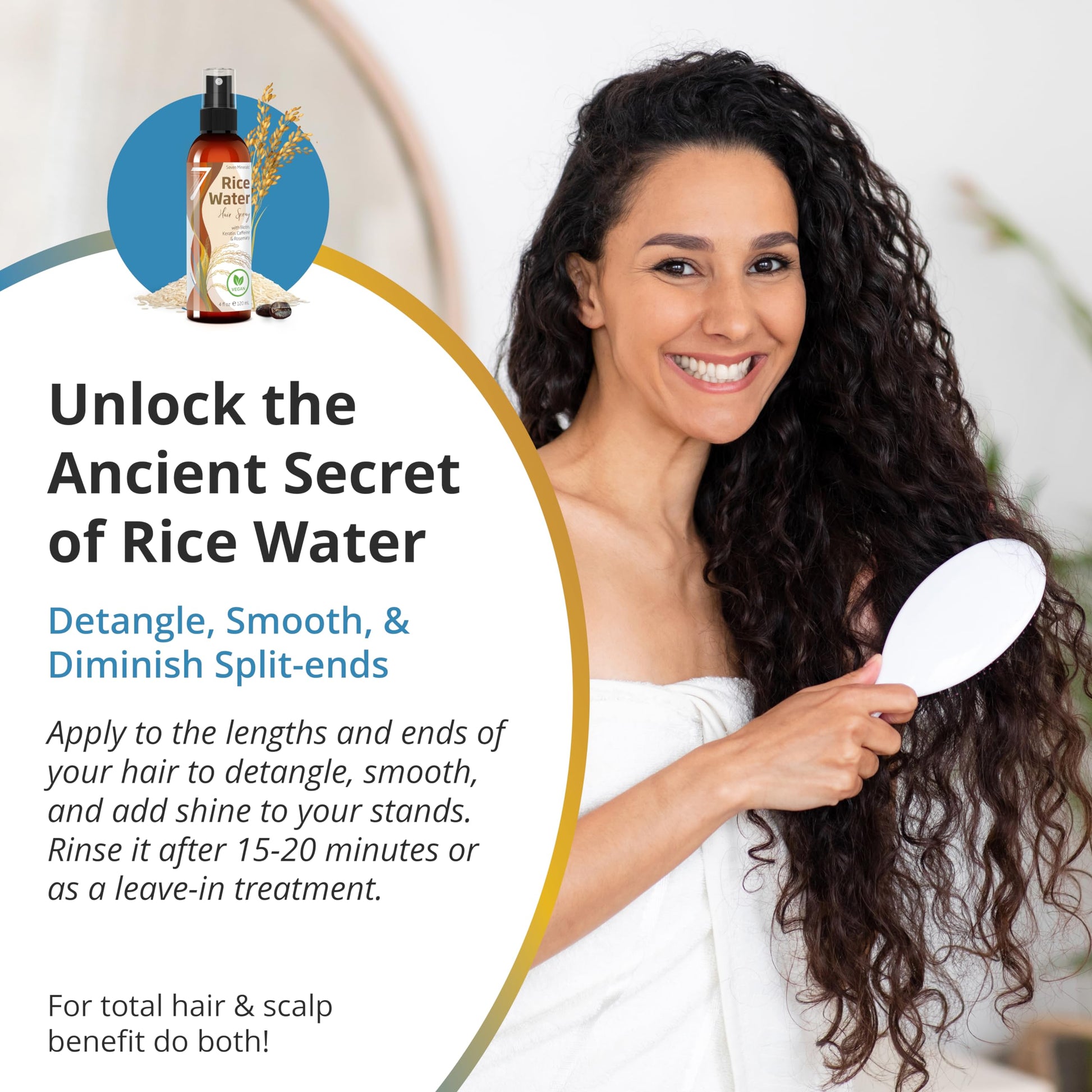 Seven Minerals Fermented Rice Water bottle being held to show the four fluid ounce size.