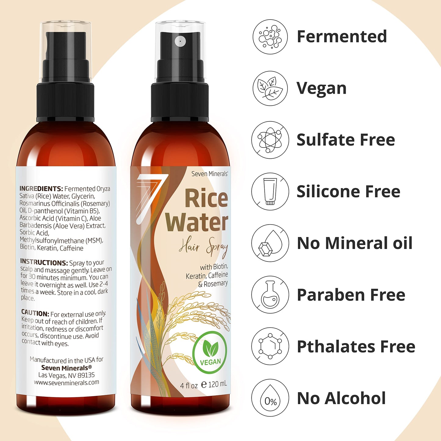 Close up of the Seven Minerals brand logo on the premium imported hair growth formula.
