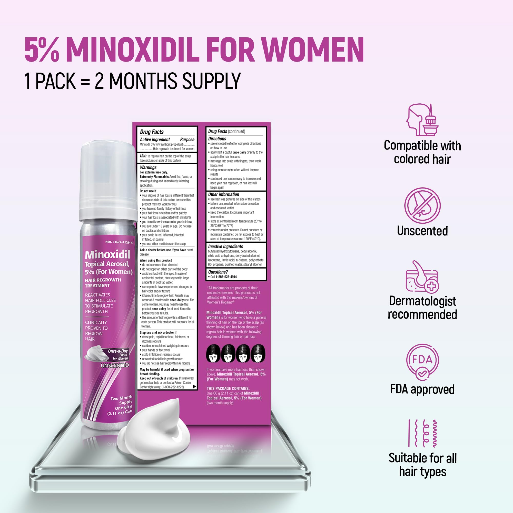 Taro women minoxidil topical aerosol foam two month supply packaging