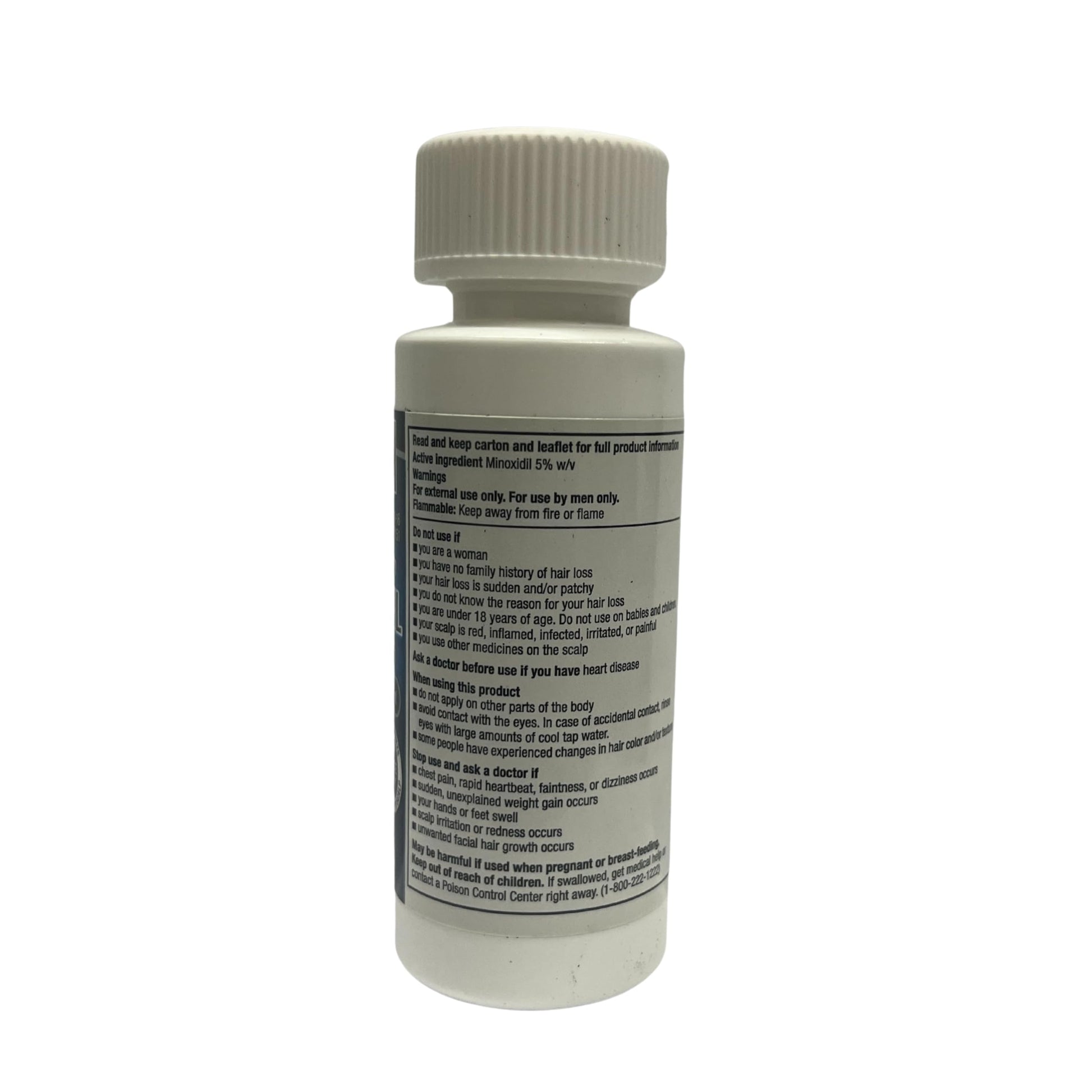 Kirkland Signature minoxidil hair thinning treatment bottle resting on flat surface