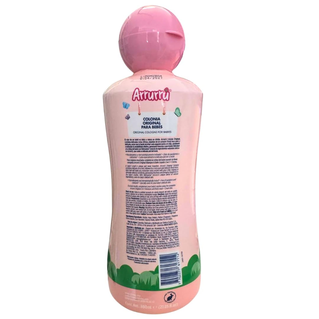Close up look at the gentle formula details on the pink Arrurru Naturals baby fragrance container.