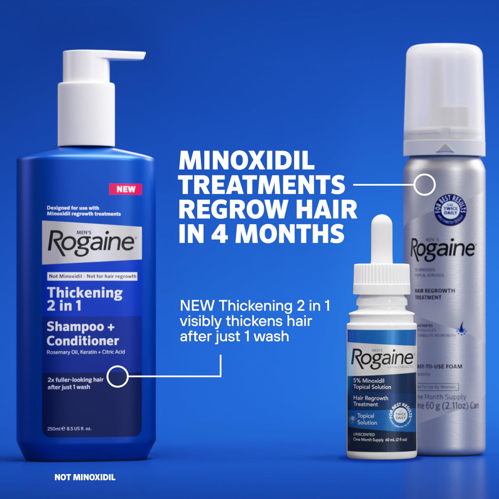 Side profile of Rogaine hair loss treatment showing size and weight