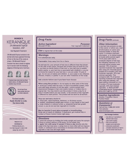Keranique premium imported hair care system bottle for restoring density and volume to thinning female hair