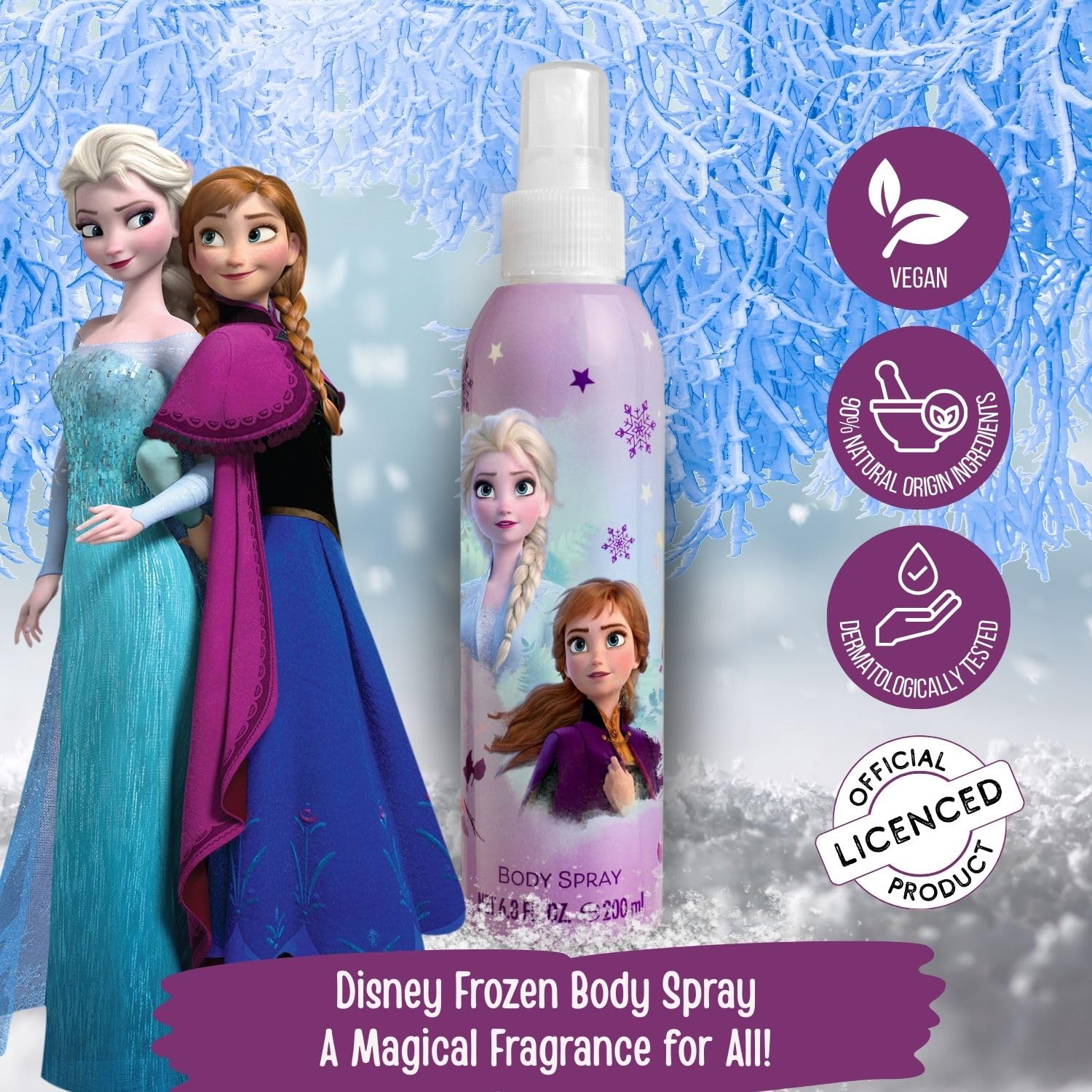 Disney Frozen II children perfume bottle showing international packaging details