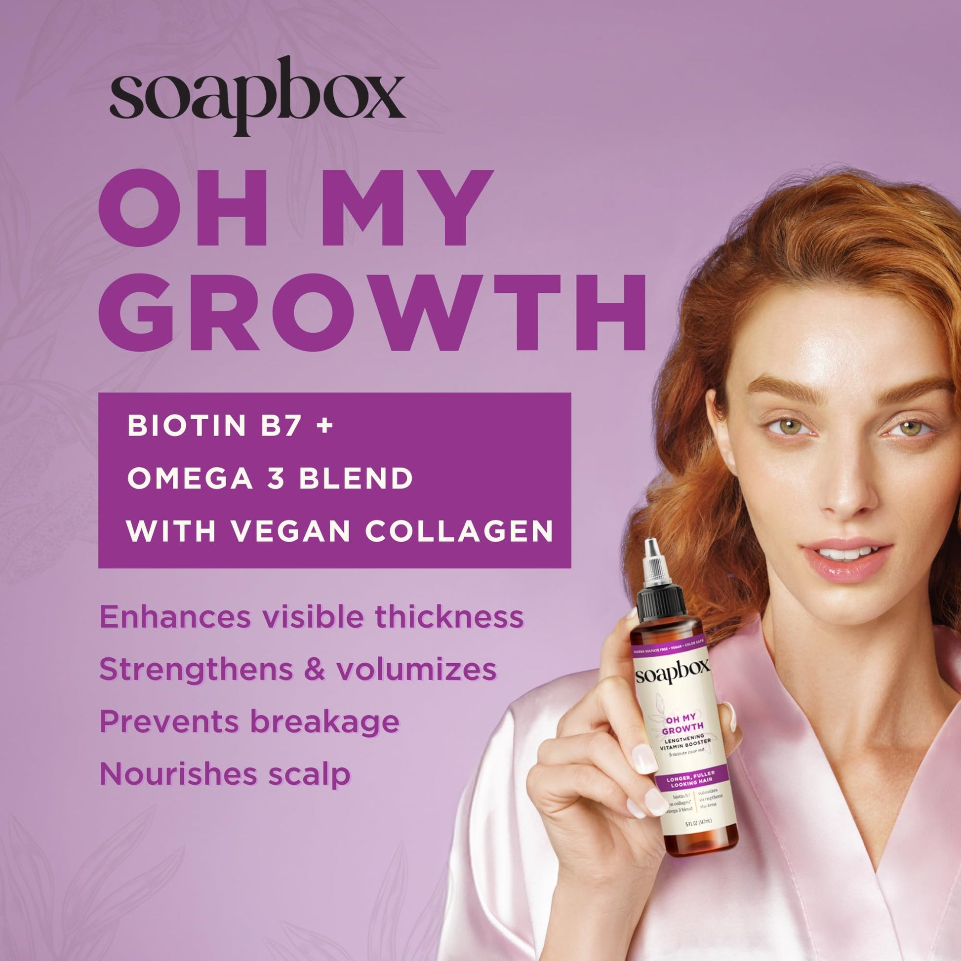 Lightweight hair growth serum bottle by Soapbox for thicker and fuller hair