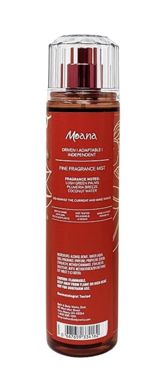 Authentic USA imported Bath And Body Works Moana body spray packaging details and liquid clarity view