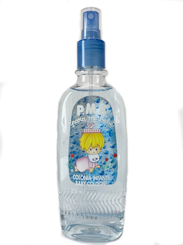 Three pack bundle of Para Mi Bebe imported baby cologne spray for boys highlighting the product dimensions.