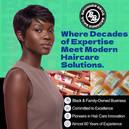 Bronner Brothers Super Gro hair dress and scalp treatment label with vitamin E and coconut oil benefits