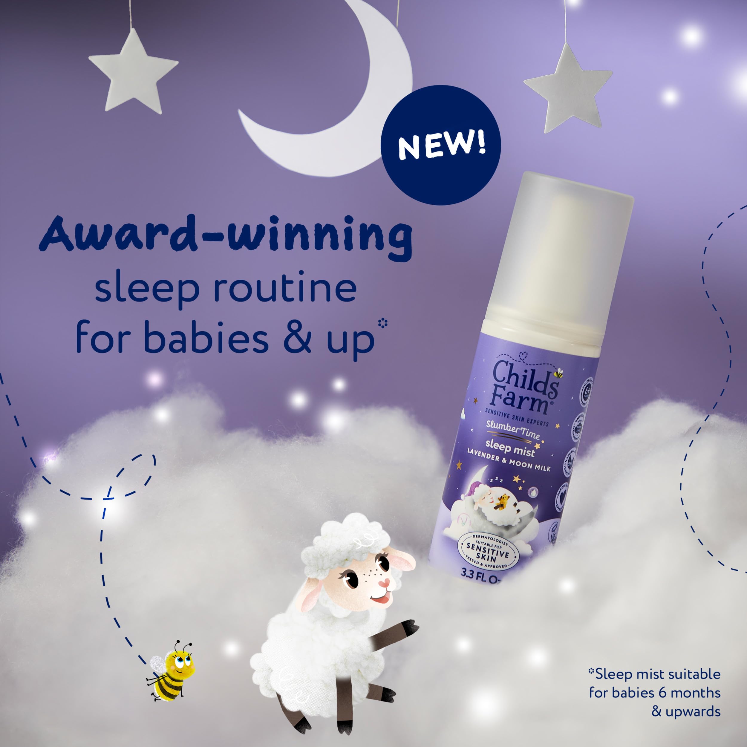 Childs Farm lavender and moon milk sleep spray packaging details