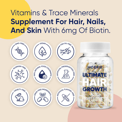 Moerie Ultimate Beauty Boost dietary supplement packaging showing vegan hair skin nails benefits