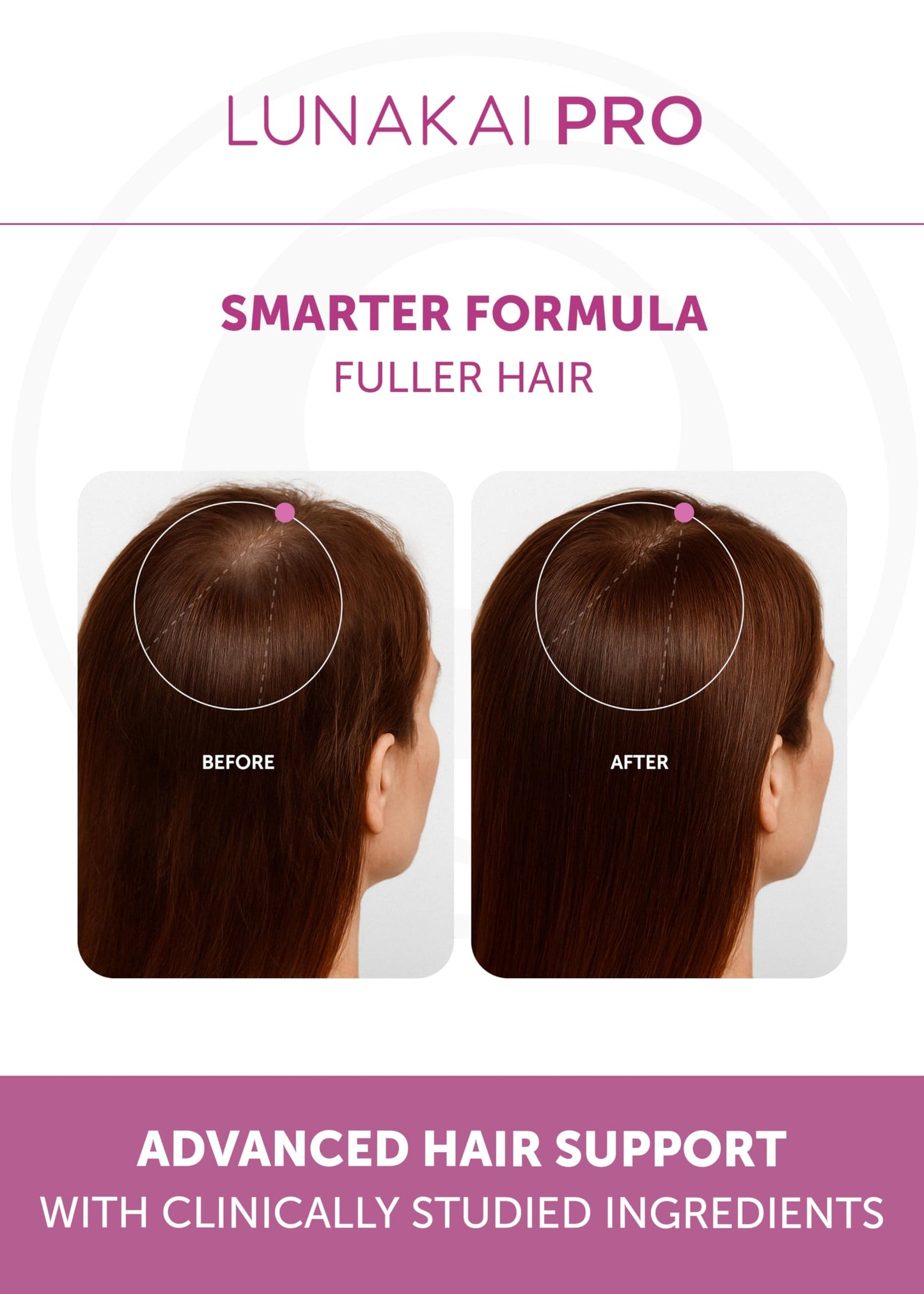 Advanced twenty nutrient complex for hair growth featuring marine collagen and biotin details.