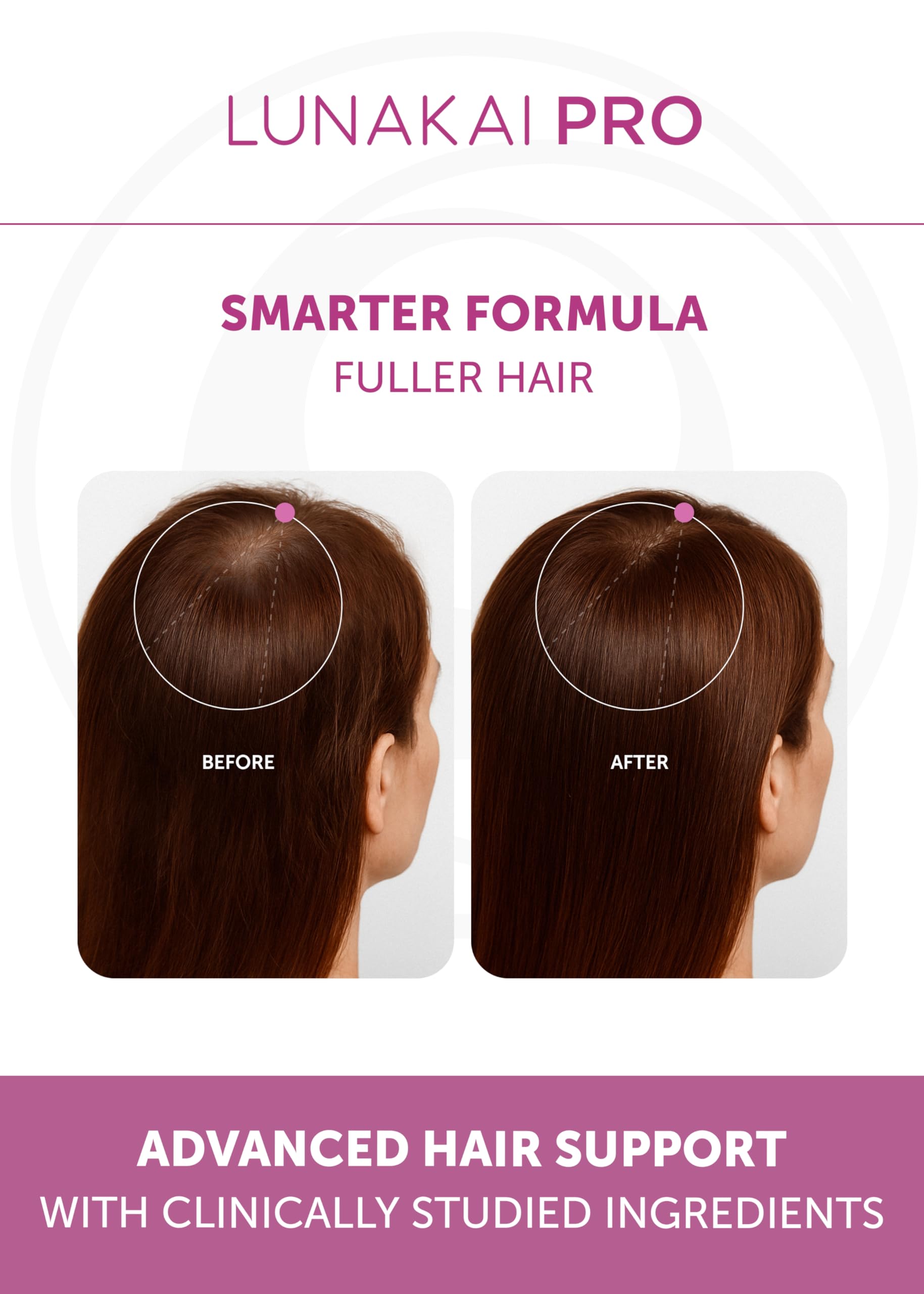 Advanced twenty nutrient complex for hair growth featuring marine collagen and biotin details.