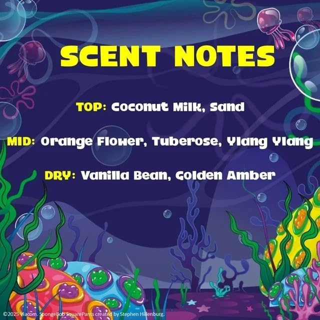 Side profile of the anniversary edition SpongeBob SquarePants tropical fragrance bottle