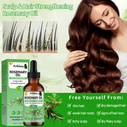 Close up of Ankooy Rosemary Oil bottle highlighting its hair thickness benefits for men and women