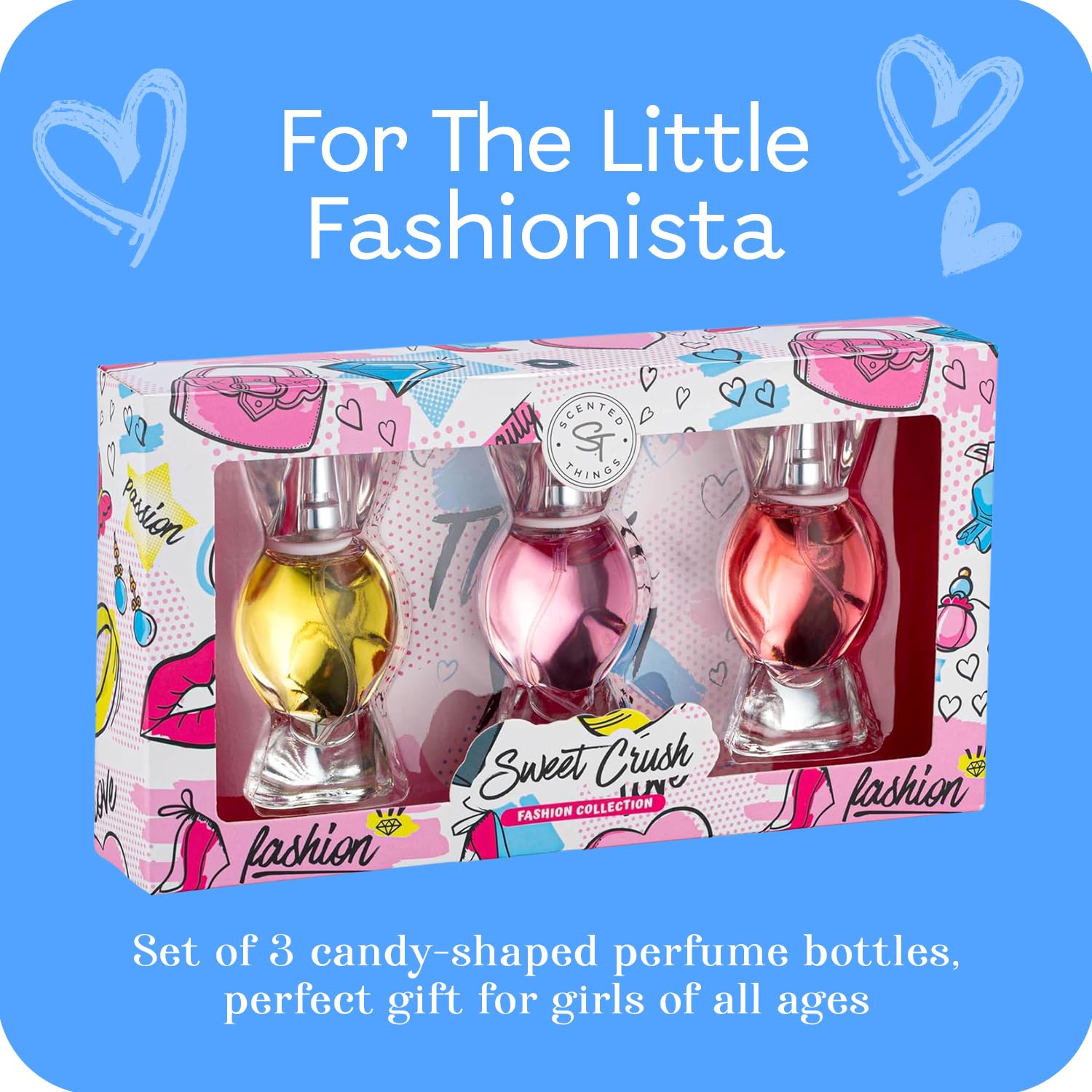 Fruity childrens perfumes in unique candy glass designs perfect for gifting to young girls.
