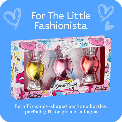 Fruity childrens perfumes in unique candy glass designs perfect for gifting to young girls.