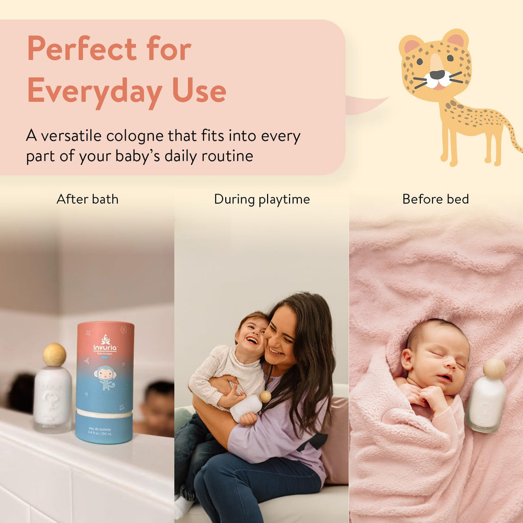 Gentle newborn fragrance spray bottle displaying the organic ingredients list on the back