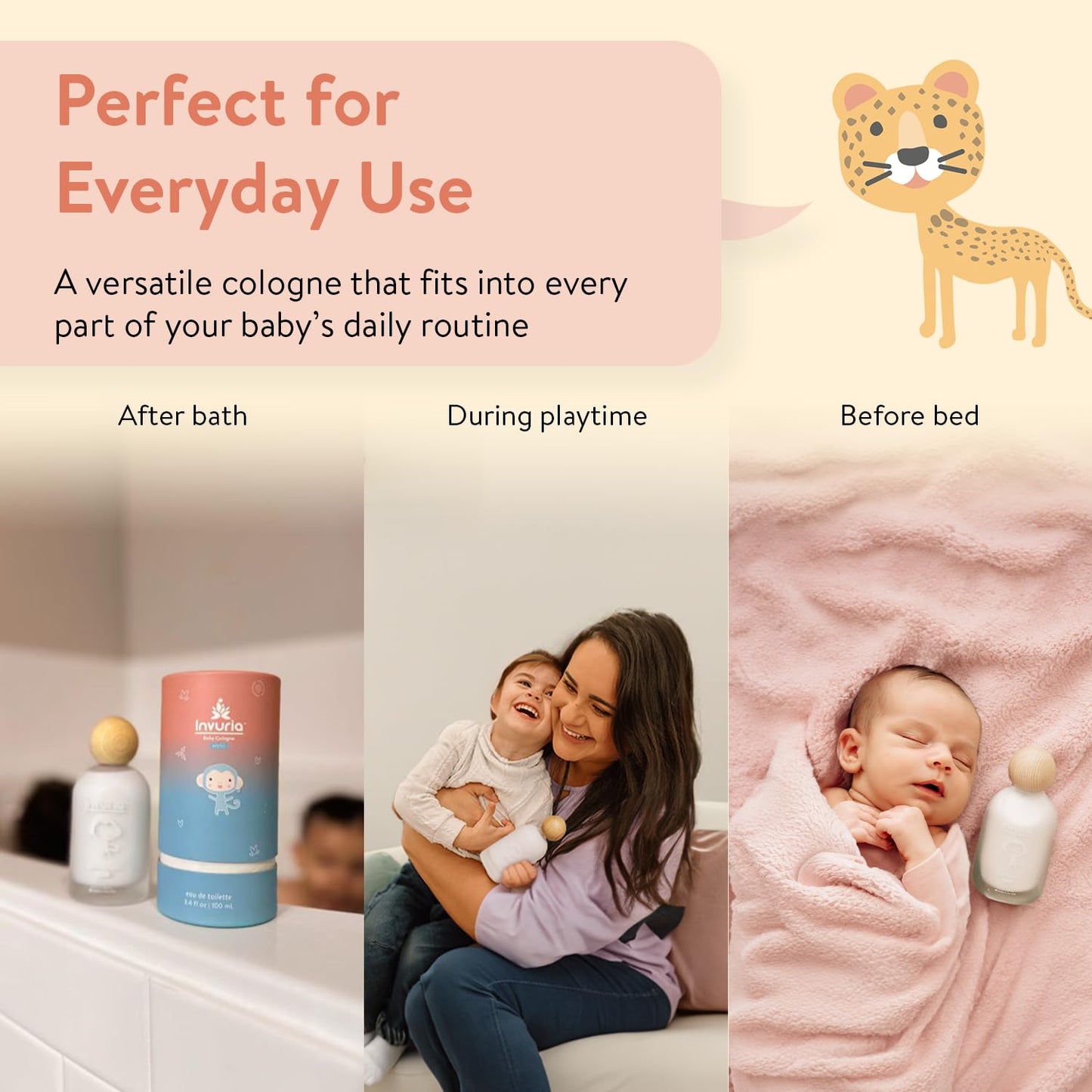 Gentle newborn fragrance spray bottle displaying the organic ingredients list on the back