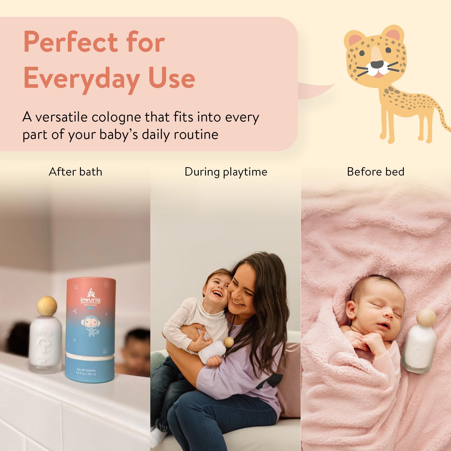 Gentle newborn fragrance spray bottle displaying the organic ingredients list on the back
