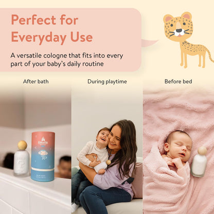 Gentle newborn fragrance spray bottle displaying the organic ingredients list on the back