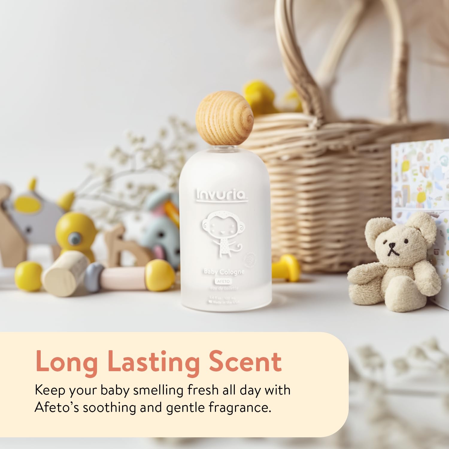 Hypoallergenic toddler perfume container alongside a decorative aloe vera plant visual