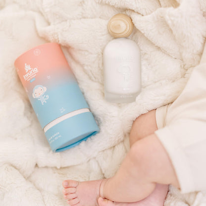 Premium non-alcoholic baby eau de toilette packaging highlighting its dual gender suitability