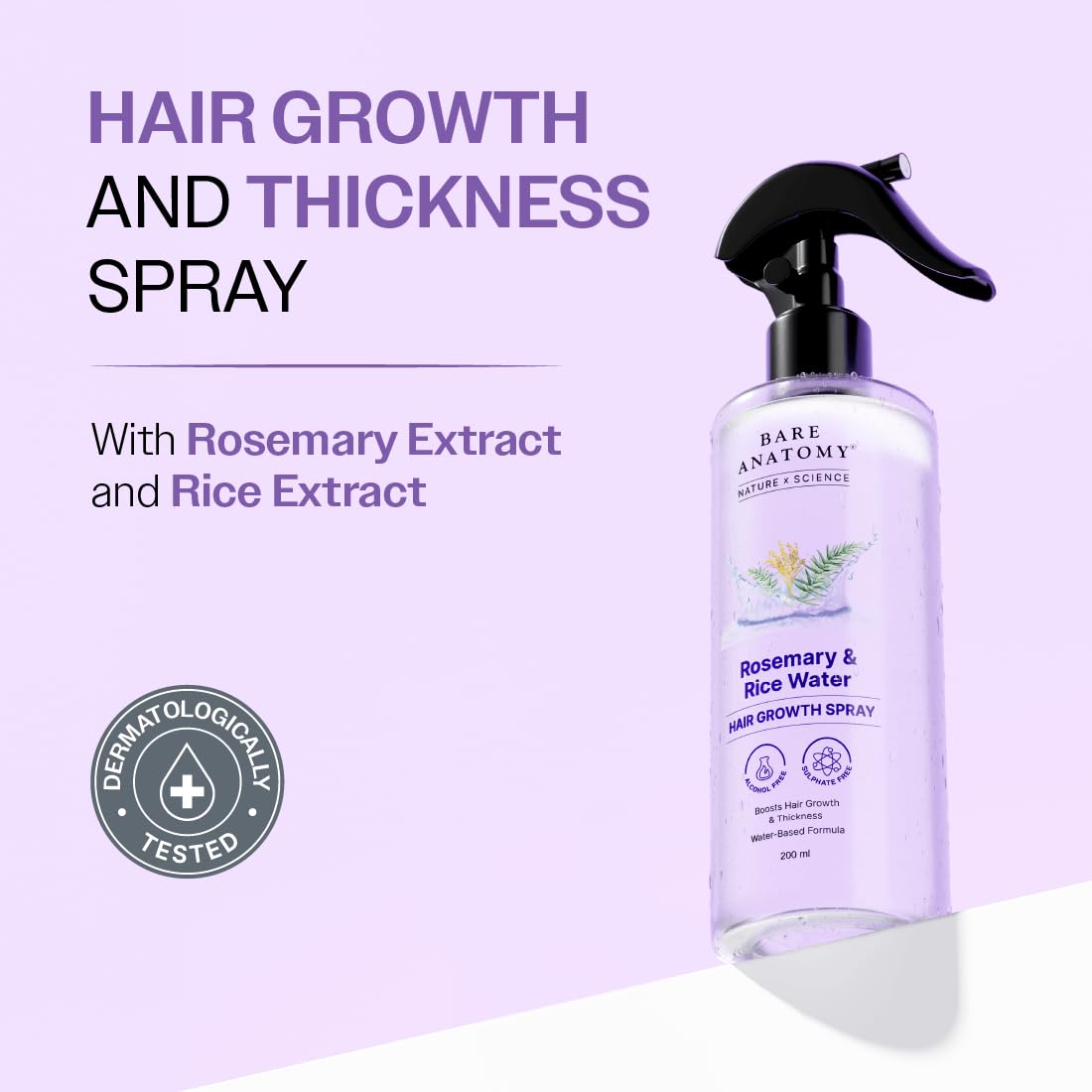 Close up of Bare Anatomy hair growth spray showing the secure unlock button nozzle.