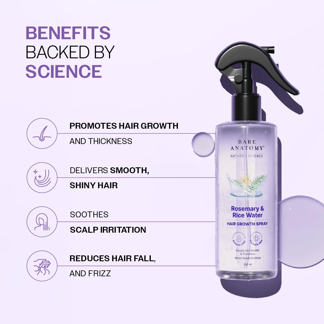 Bare Anatomy Nature x Science hair mist displaying the natural ingredients list on the packaging.