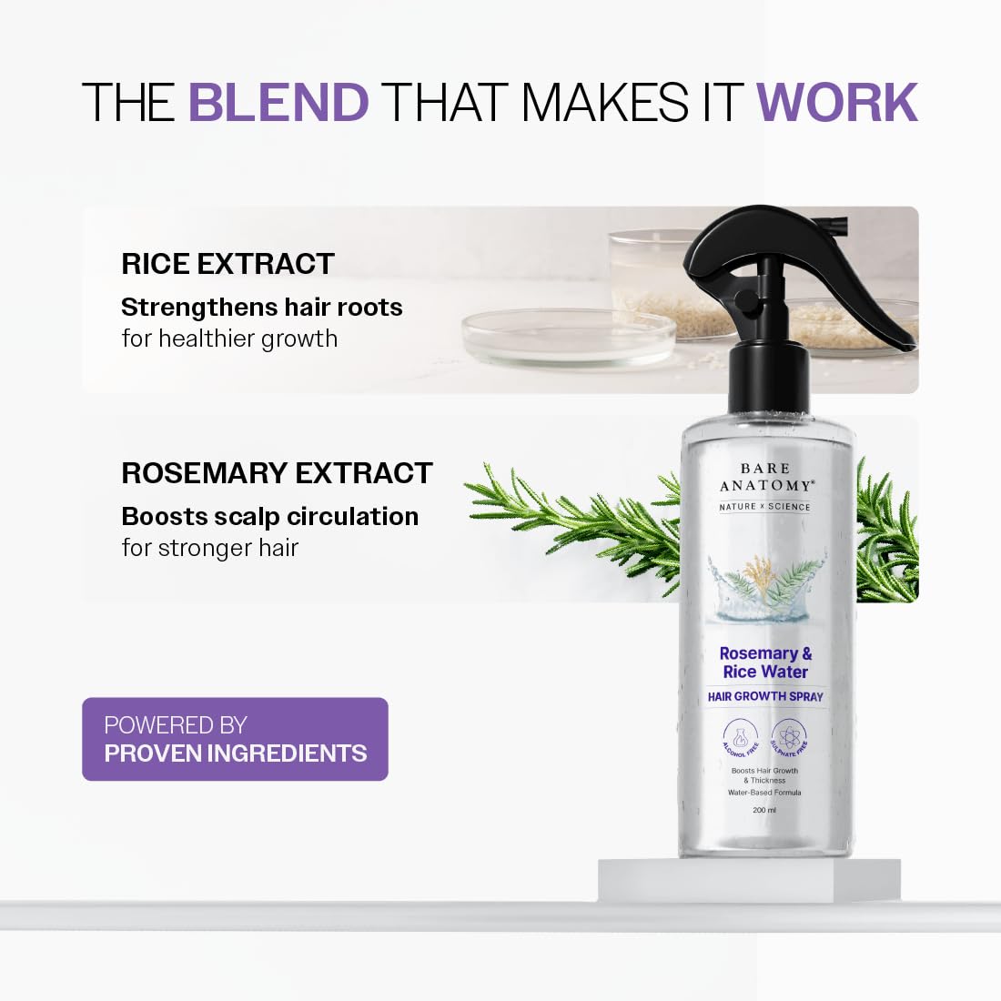 Lightweight non greasy rosemary and rice water scalp spray texture demonstration.