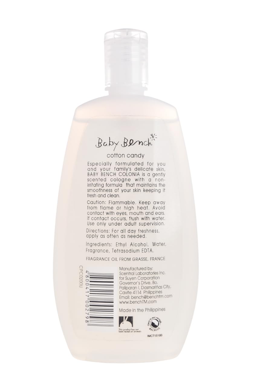 Side angle view of the authentic imported Bench Baby Cotton Candy body spray bottle.