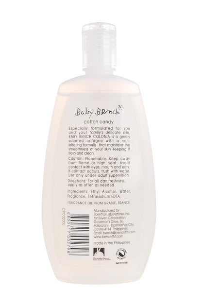 Side angle view of the authentic imported Bench Baby Cotton Candy body spray bottle.