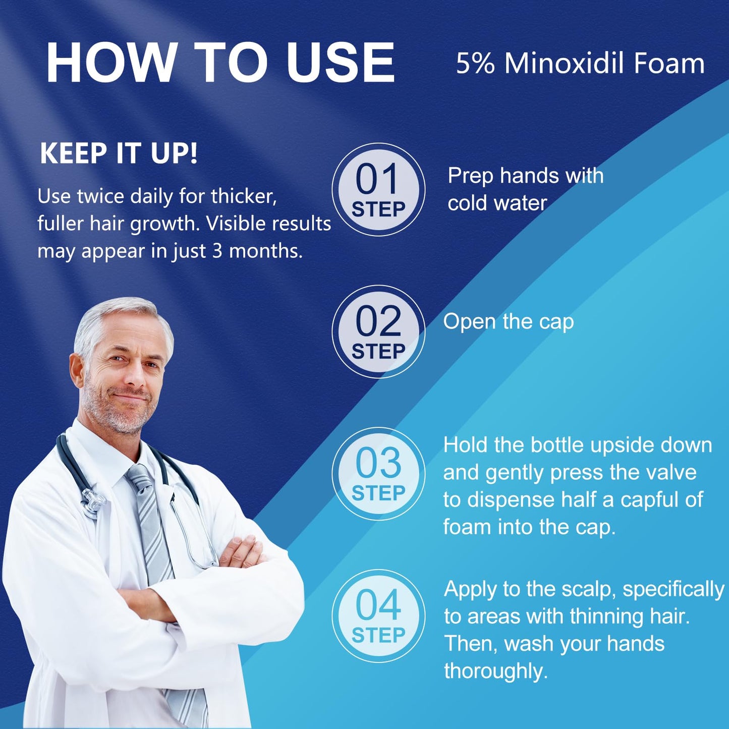 Close up of the non greasy alcohol free foam formula being dispensed for scalp and beard care.
