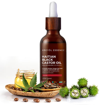 Artisan black castor oil in two ounce glass bottle with dropper