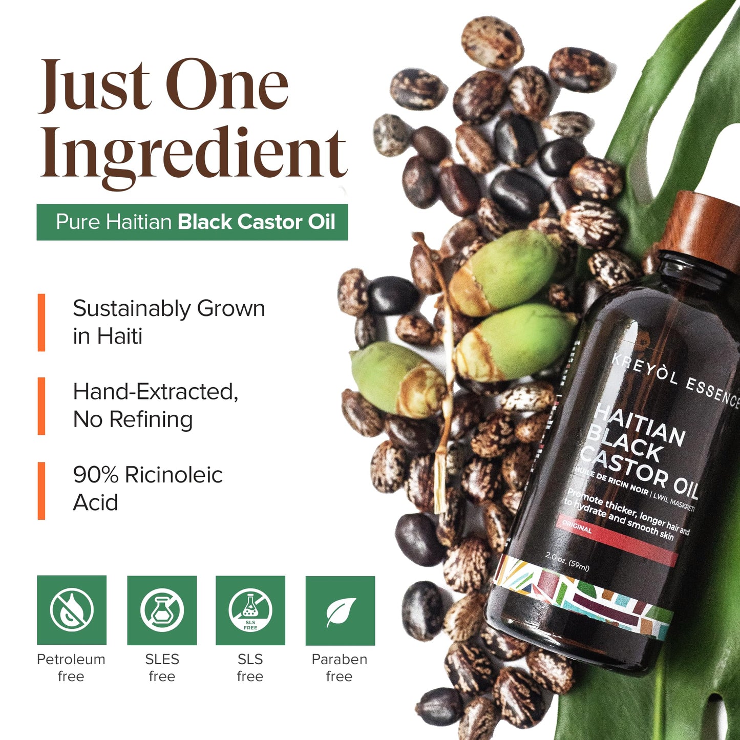 Premium glass bottle packaging showing organic ingredients label