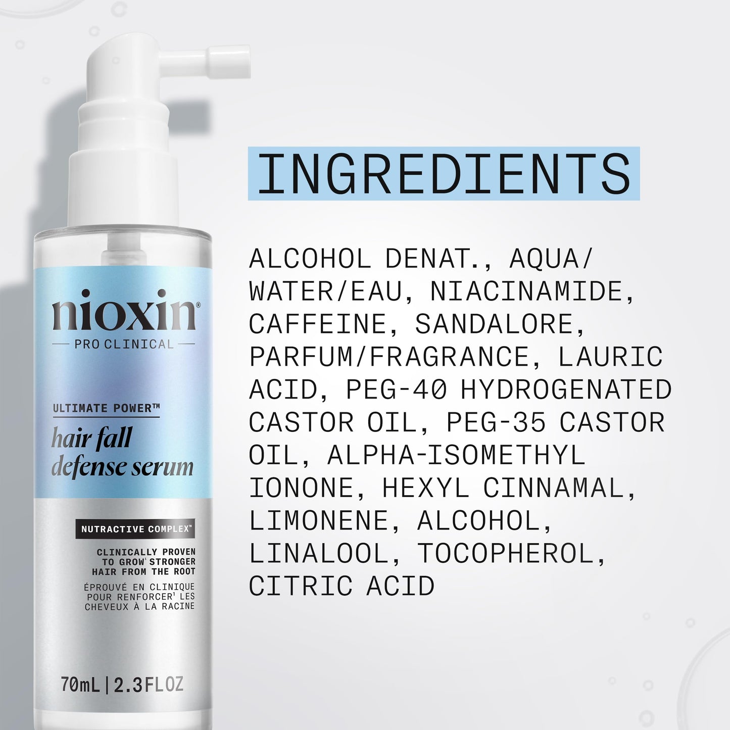 Nioxin anti hair loss cosmetic support serum bottle displayed with its secondary outer carton packaging.