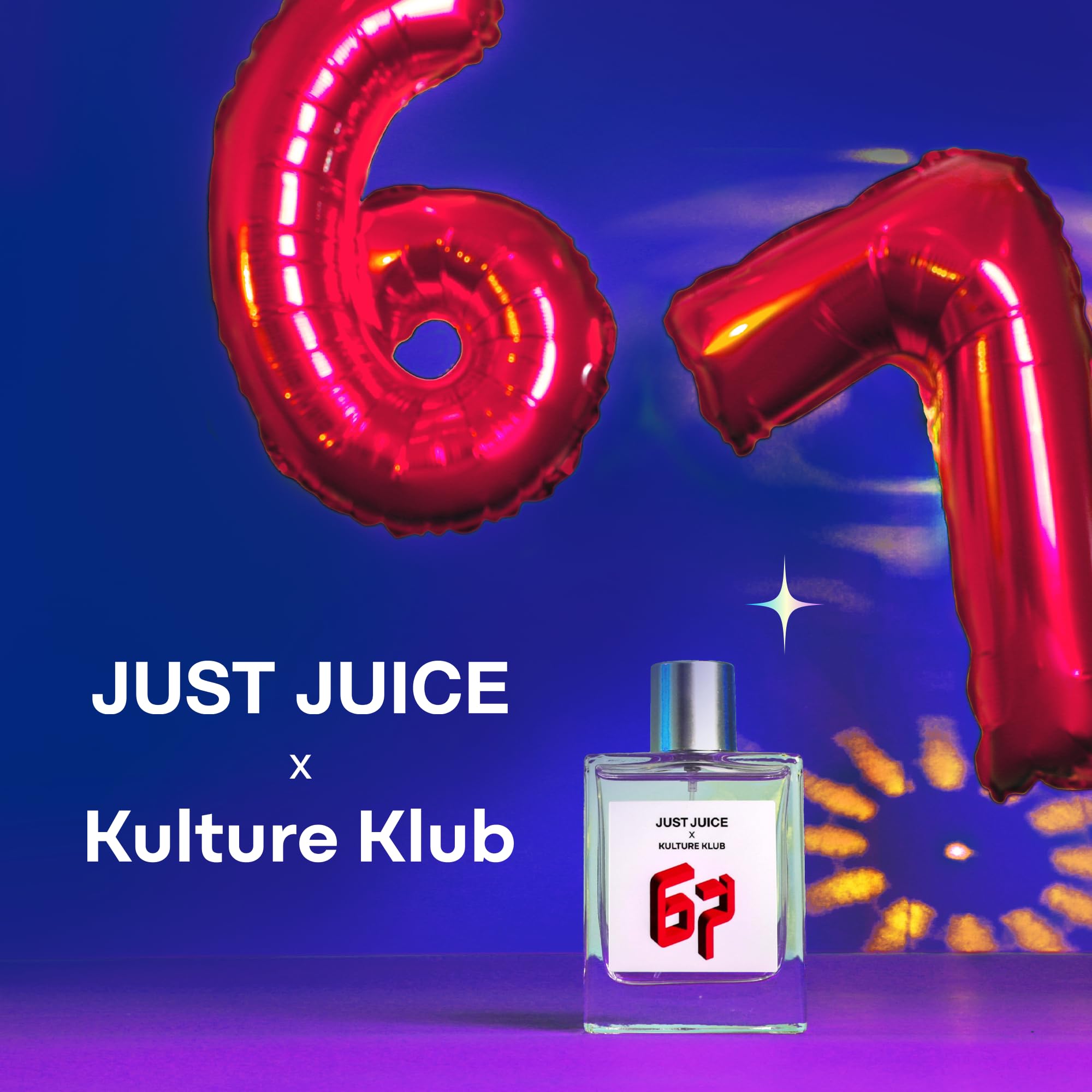 Just Juice Kulture Klub 67 Perfume Spray 3.4 Ounce bottle angled to showcase the clean glass design.